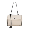 Minimalist beige bucket bag with black trim, cross-body strap, and silver metal twist lock - Black & White