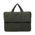 Quilted green commuter handbag with top handle and front pocket on white background - Green