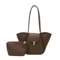Dunkelbraunes Set aus Tragetasche mit Kieselleder-Textur und passender kleiner Tasche - Kaffee Litschi-Textur (Mutter-Kind-Set)
