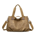 Vintage brown canvas large capacity shoulder bag for women with adjustable strap - Dark Brown