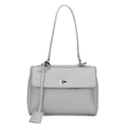 Minimalist grey leather bucket bag with silver twist lock and crossbody strap - Gray