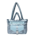 Gevoerde metallic lichtblauwe tote bag met dubbele schouderbanden en metalen gespen - Blauw