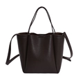 Sac fourre-tout marron foncé à motif litchi avec deux poignées et bandoulière réglable - Marron