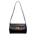 Borsa a spalla classica in pelle verniciata nera con chiusura ovale dorata vintage - Nero