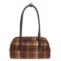 Brown vintage plaid shell shoulder bag in textured flannel fabric for women - Brown