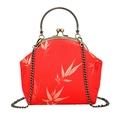 Sac de soirée chinois en soie rouge avec broderie bambou dorée et poignée en métal - Rouge