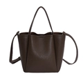Sac fourre-tout marron foncé avec texture en cuir grainé et design à double poignée - Cacao