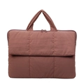 Deep cinnamon quilted laptop handbag with vertical stitching and dual top handles - Dusty Pink