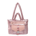 Metallic roze gewatteerde donzen draagtas met gespzak en glanzende afwerking - Roze