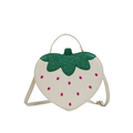 Sac bandoulière fraise blanc crème avec pois roses et détails de feuilles vertes - Blanc