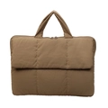 Quilted tan laptop handbag with vertical stitching and minimalist functional aesthetic - Khaki