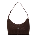 Minimalist dark brown suede hobo bag featuring vertical stitching and adjustable strap - Brown