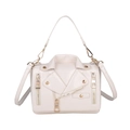 Chic cream white rivet crossbody bag with motorcycle jacket design and top handle - Off White