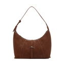 Brown suede croissant shoulder bag with contrast stitching and adjustable strap - Brown