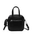 Minimalist black square crossbody bag with silver zippers and adjustable shoulder strap - Black