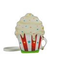 Simpatica borsa a tracolla a forma di cupcake con stelle colorate e base a righe rosse - Stile Cupcake Bianco a Righe Con Stelle