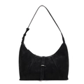Black crescent moon shoulder bag in matte suede with adjustable strap and silver buckle - Black