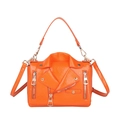 Bright orange motorcycle jacket crossbody bag with croc pattern and gold rivets - Orange
