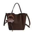 Sac seau marron en cuir grainé avec poignée supérieure et pendentif ours en peluche - Avec Pendentif / Brun
