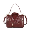 Wine red motorcycle jacket style crossbody bag with rivet details and crocodile texture - Red
