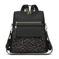 Eleganter Damenrucksack mit Leopardenmuster, Goldakzenten und modischem Quasten-Detail - Schwarz