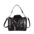 Glossy black croc-embossed biker jacket style small square crossbody bag with gold hardware - Black