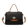 Borsa nera chic a righe verticali con manici marroni a contrasto e chiusura in metallo - Nero
