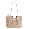 Minimalist beige suede tote bag for women featuring pleated design and golden metal accents - Off White