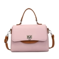 Borsa rosa a righe con manici marroni e tracolla regolabile per donna - Rosa