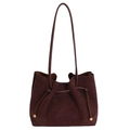 Retro burgundy suede tote bag with drawstring closure and golden hardware detail - Brown