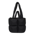 Modern black quilted puffer tote bag with padded handles and spacious interior design - Black