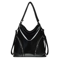 Borsa a spalla capiente in similpelle nera con cerniere decorative in stile vintage - Nero