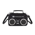 Retro radio shaped crossbody bag with black glitter finish and silver hardware details - Black
