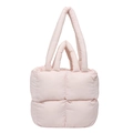 Quilted pink puffer tote bag with dual straps and large square padding for women - Pink