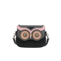 Simpatica borsa a tracolla a forma di gufo in pelle patchwork rosa e grigia con accenti - Nero