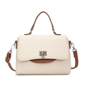 Chic beige and brown contrast leather crossbody bag with vertical embossed texture - White