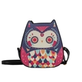 Cartoon owl crossbody bag with colorful bohemian patterns and adjustable black strap - Purple