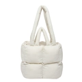 White quilted puffer tote bag with dual handles and stylish square stitched nylon fabric - White