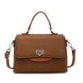 Brown textured leather crossbody bag with silver swivel lock and adjustable strap - Dark Brown