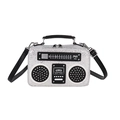 Retro radio shaped silver glitter crossbody bag with creative speaker dial design - Silver