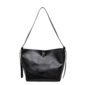 Borsa tote minimalista in ecopelle nera con chiusura a scatto argento e tracolla - Nero