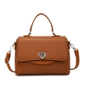 Brown textured leather crossbody handbag with silver swivel lock and top handle - Red Brown