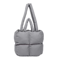 Chic grey quilted puffer tote bag with spacious interior and soft padded handles - Gray