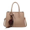 Beige faux leather tote bag with top handles, bear charm and adjustable shoulder strap - Apricot