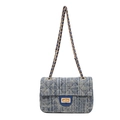 Blue and white tweed chain crossbody bag with classic quilted diamond pattern - Dark Blue