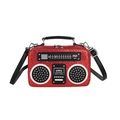Sparkling red sequin crossbody bag in a vintage radio shape with black handle - Red