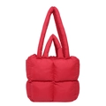 Chic red quilted tote bag with padded block texture and double handle straps - Red