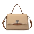 Elegant cream and brown leather handbag with vertical stripes and silver buckle - Beige