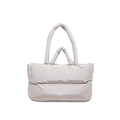 Quilted light gray down fabric tote bag with glossy finish and double shoulder straps - Light Gray