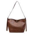 Borsa tote in pelle marrone scuro con grande capacità e chiusura a girello in metallo - Marrone